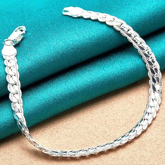 925 Sterling Silver Bracelet Cuban Snake Chain Link Birthday Christmas Gift NEW - Picture 1 of 7